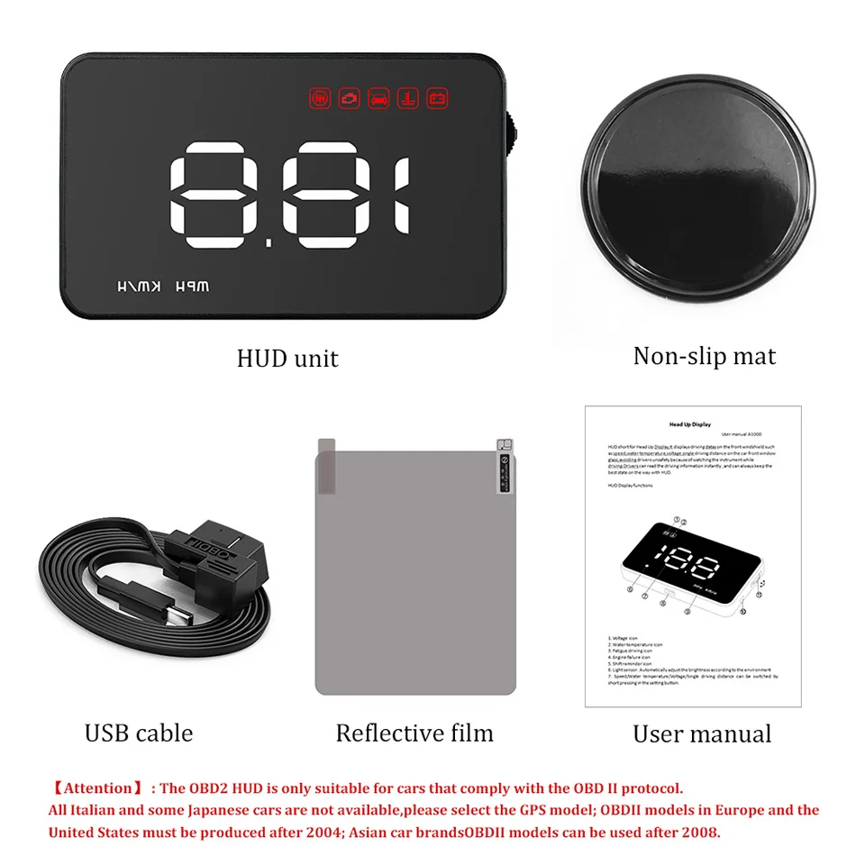 Alarme de Combustível Medidor de Velocidade Obd do Carro 5 Obd2 Cabeça up Display Hud Velocímetro Digital Brisa Projetor Fadiga a8 A1000 26 Visor 'head-up'