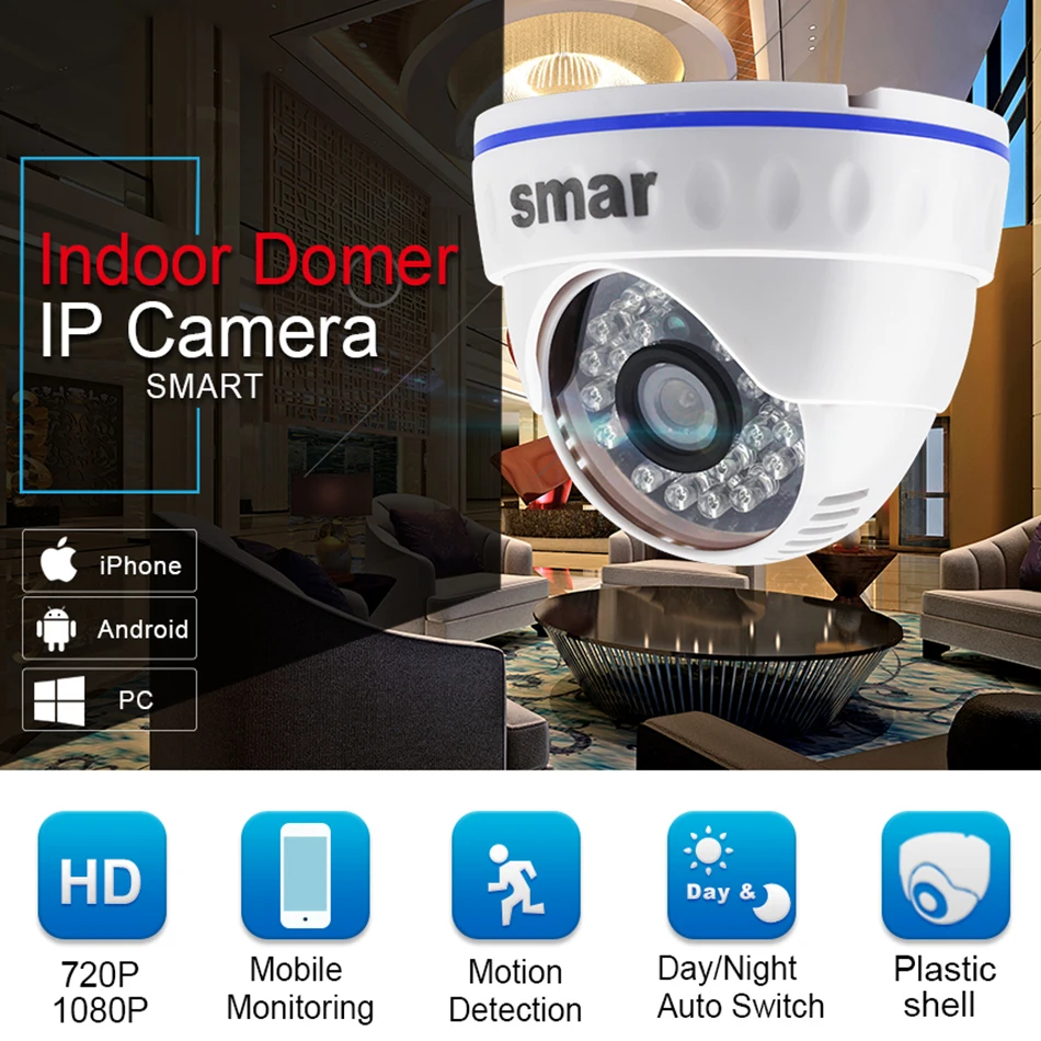 Smar Onvif Full HD H.265 20FPS 1080P ip-камера H.264 720P Купольные Камеры видеонаблюдения 24 ИК-светодиодов POE/внешнее аудио опционально XMEYE