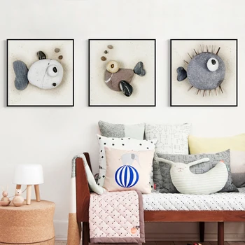 

Nordic Wall Art Stone Painting Fish Pattern Abstract Canvas Painting Art Print Posters Wall Picture For The Home Decoration