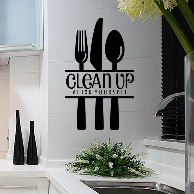 2015 Art word Clean Up Kitchen Rules Wall Stickers Waterproof Removable