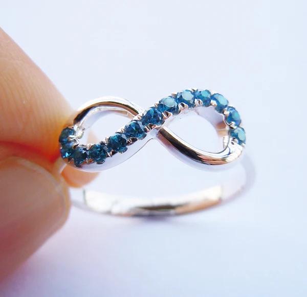 

Infinity Ring in Sterling Silver&Dark Blue CZ Stones ALL Sizes Engravable