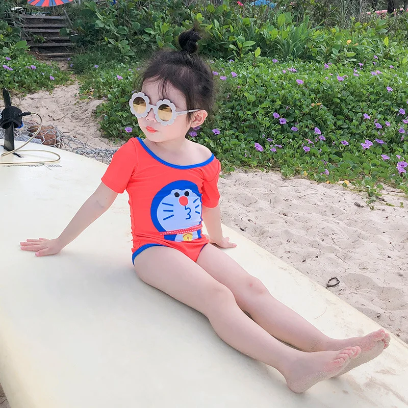 Summer Cartoon Girls Swimsuit Children Sets With Hat For 75-125cm Summer Cartoon Girls Swimsuit Children Sets With Hat For 75-125cm