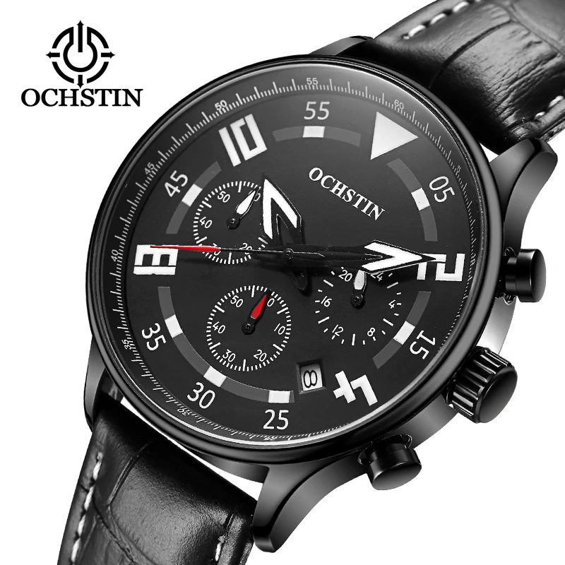 

OCHSTIN Chronograph Men Watch Relogio Masculino Brown Leather Business Quartz Watch Clock Men Creative Army Military Wrist Watch