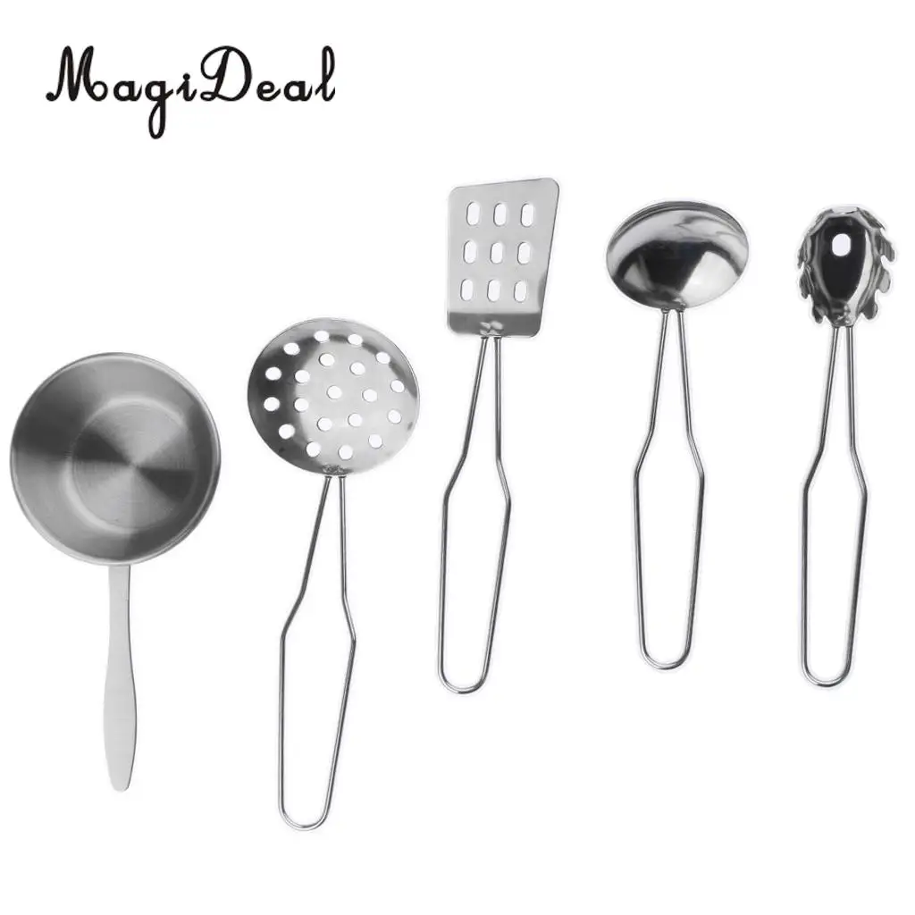 5Pcs/Set Stainless Steel Kitchen Metal Utensils All Purpose Kitchen Tool Set for Children Kids Pretend Play Toys
