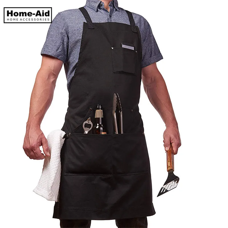 

Canvas Work Apron with Tool Pockets Black for Bartender, Tattoo, Barista, Bartender, Baker, Server Apron