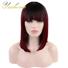 14 ''синтетический парик Боб кружево спереди парик короткие красные волосы Омбре парики средняя часть