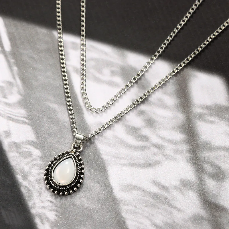 Crazy Feng Boho ювелирное изделие, ожерелье с опалом и камнем, Винтажное колье, мода, двухслойная цепочка, подвеска, кварцевое ожерелье для женщин