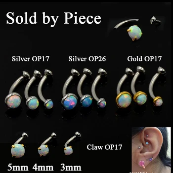 

1Piece Opal and CZ Gem Ear Tragus Cartilage Earring Stud Eyebrow RingBody Piercing Jewelry with Internally Thread 16g