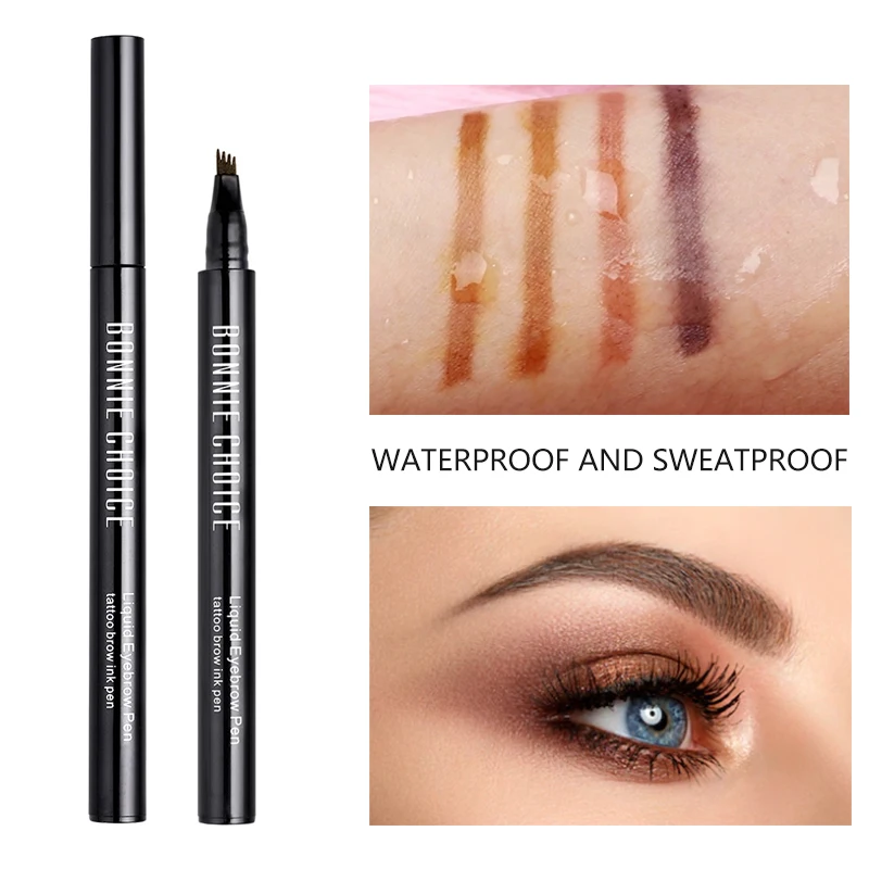 

BONNIE CHOICE Eyebrows Pencil Fork Tip Eyebrow Tattoo Pen Waterproof Eye Brow Long Lasting 4 Head Fine Sketch Eyebrow Enhancer