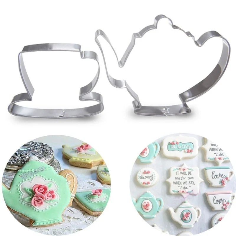 

2Pcs/set Stainless Steel Tea Cup and Tea Pot Shape Cookie Cutter DIY Biscuit Stamps Baking Tools