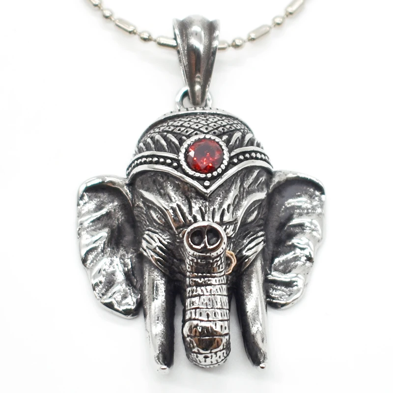 

AMUMIU Elephant Red Crystal Animal Women Men Stainless Steel Pendant Necklace Wholesale Gifts Drop Shipping Christmas gift HP278