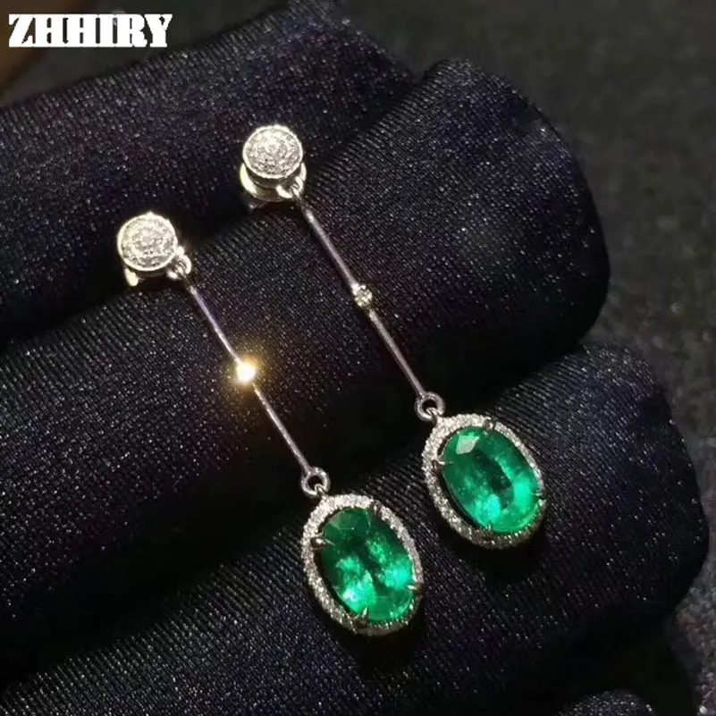 Серьги ZHHIEY из натурального изумруда подлинные женские серьги 925 реальных