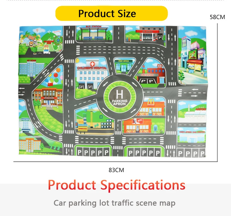 100X130 см игрушечный автомобильный коврик, карта, детский коврик для игровой зоны, коврик для городской дороги, зданий, парковки, карта, игровая сцена, карта, складная
