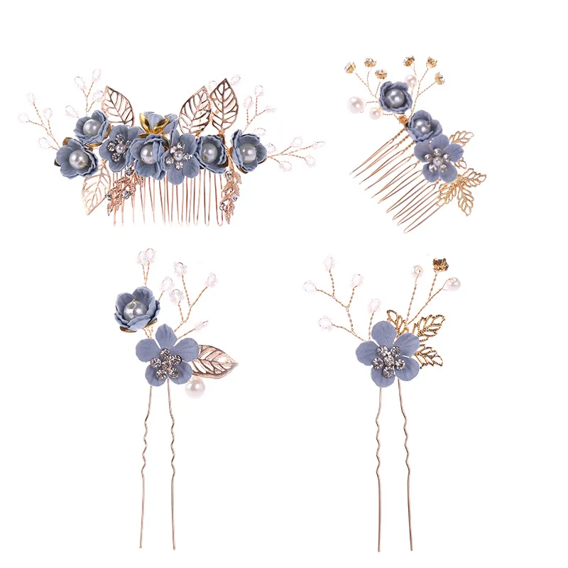 Blue Flowers Hair Combs Set (1)