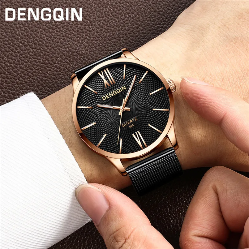 

Reloj Hombre Luxury Date Leather Stainless Steel Analog Quartz Wristwatch Slim Mesh Ultra Thin Military Sport Men Watch Clock