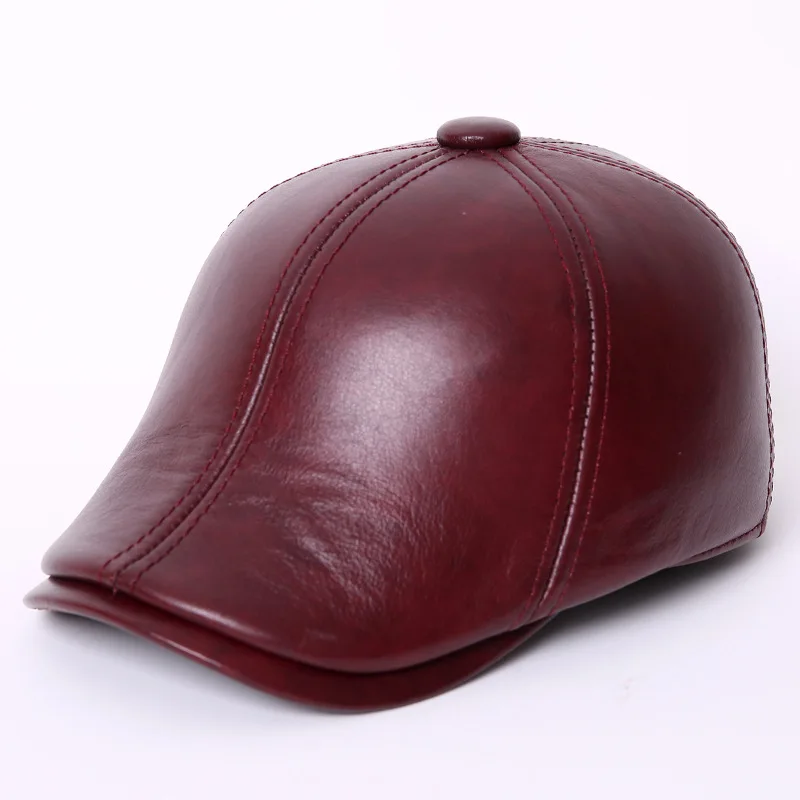 Зимняя мужская шапка из натуральной кожи, бейсбольная кепка из овчины для взрослых, модные теплые головные уборы с защитой ушей, бейсболка, B-7287 - Цвет: Redbrown