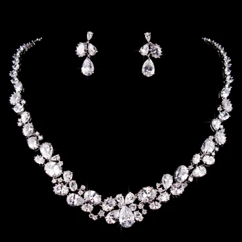 

WEIMANJINGDIAN Brand Shinning Clear or Blue Cubic Zirconia CZ Crystal Necklace & Earring Wedding Party Jewelry Set
