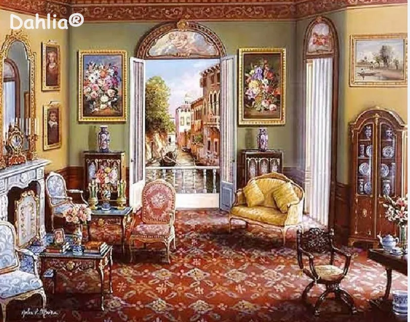 

Romantic home oil painting Handmade Needlework Embroidery DIY DMC Cross Stitch Kits Crafts 14CT Unprinted Home decor wall Arts