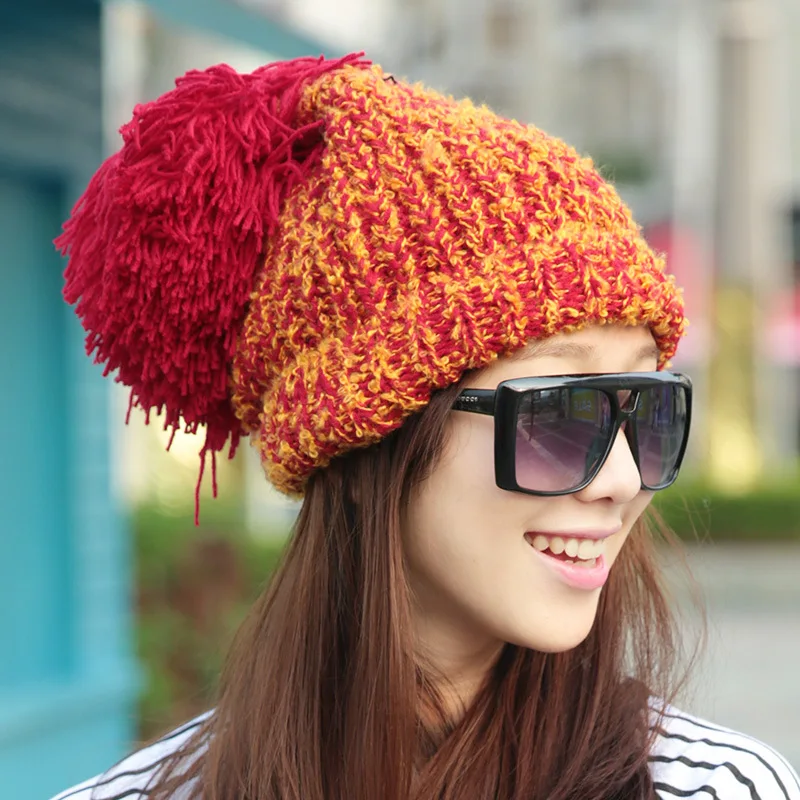 Bomhcs высокого качества модные зимние Для женщин толстый теплый крючком вязать шапочки ручной работы шляпа с мягкими помпонами