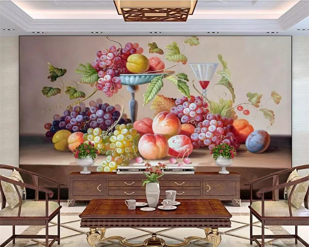 

beibehang 3D photo custom mural wallpaper HD fruit still life oil painting decoration living room bedroom painting background