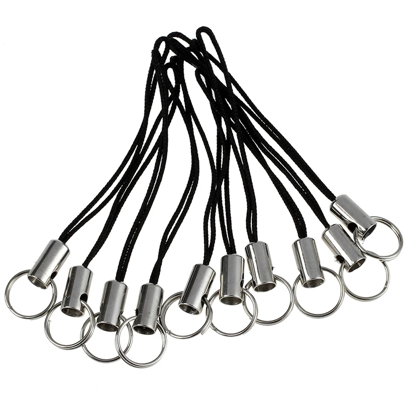 

10 Piece Cell Phone Strap with Black/Silver Tone Split Ring