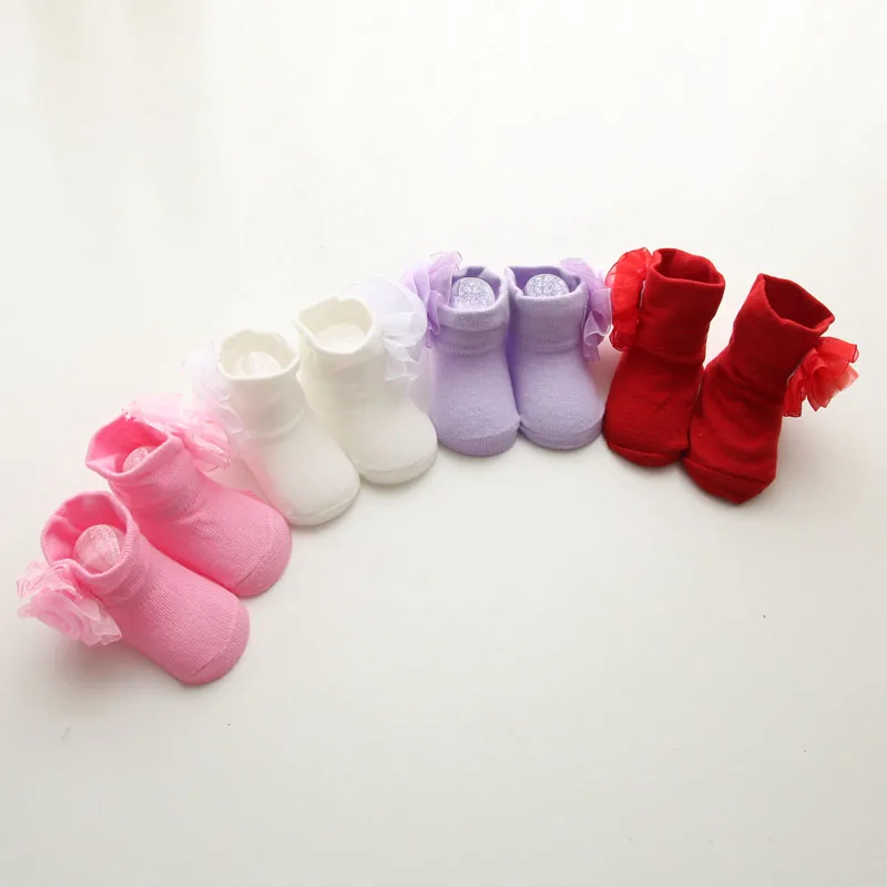 Милые носки для новорожденных skarpetki meias, носки принцессы с большим кружевным цветком для маленьких девочек зимние теплые хлопковые носки до щиколотки для малышей