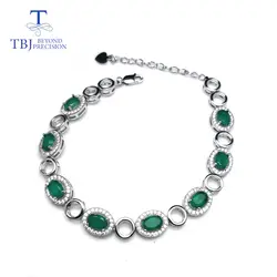TBJ, 100% натуральный 5ct зеленый драгоценный камень агат классический браслет с цепочкой в стерлингового серебра 925 для женщин с подарочной