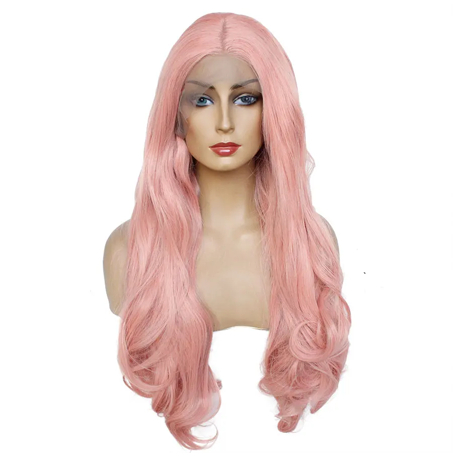 

Ombre Synthetic Lace Front Wig Long Wavy Cosplay Wigs For Women Dark Root Pink White Brown Wigs Heat Resistant Hair Eunice Hair