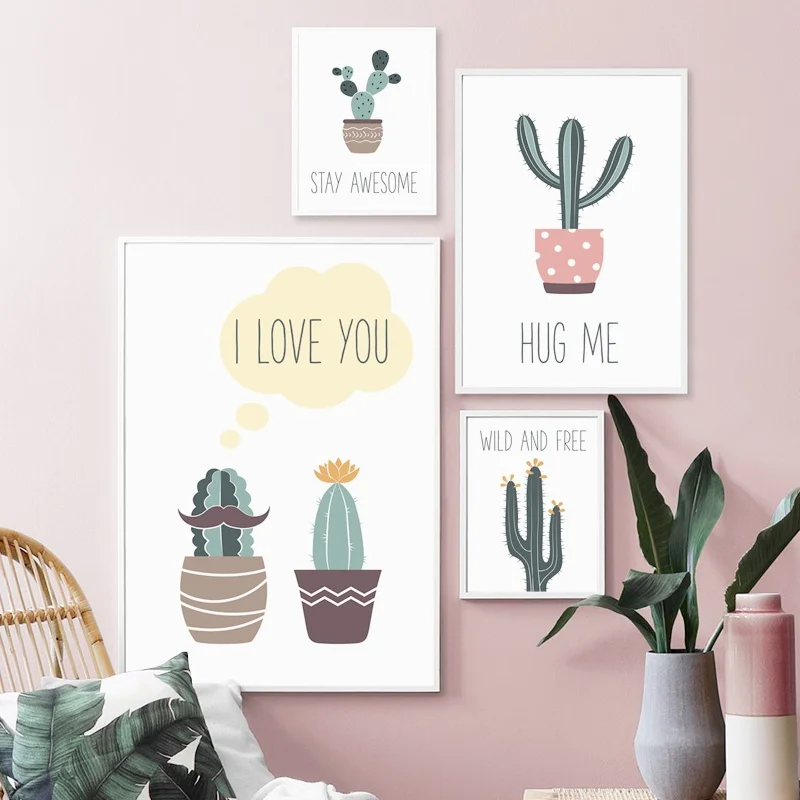

Cartoon Cactus Quotes Potted Plant Modern Nordic Poster Wall Art Prints Paintings On The Wall Pictures Living Room Decoration