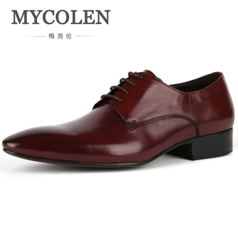 

MYCOLEN New Men Shoes Business Leisure Leather Wedding Shoes Lace Up Genuine Leather Pointed Toe Breathable Solid Derby Shoes