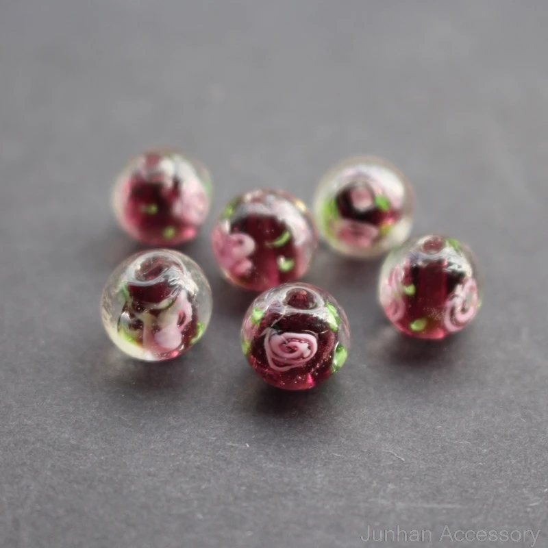 

30Pieces/Lot 8mm 10mm Lampwork Glass Beads Flower Purple Color for jewelry making