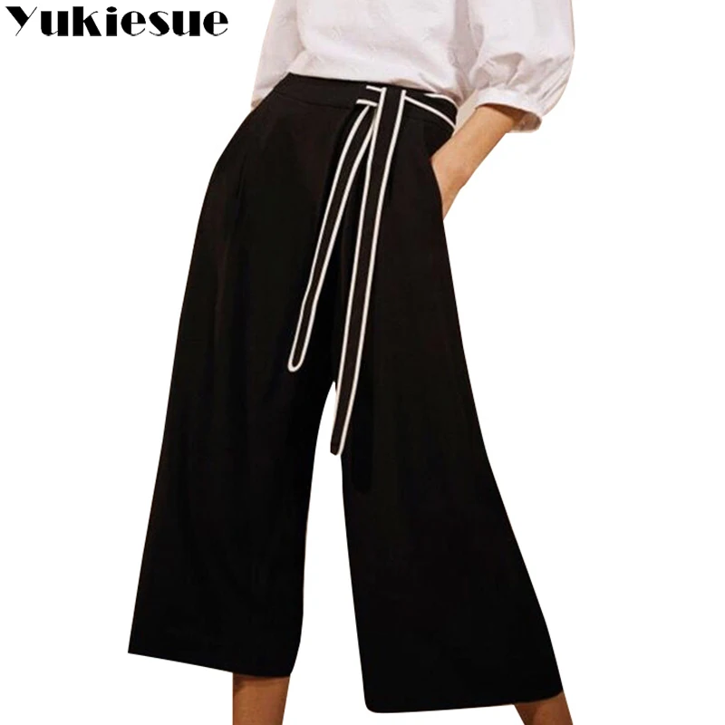 High waist wide leg pants capri for women 2018 summer autumn loose