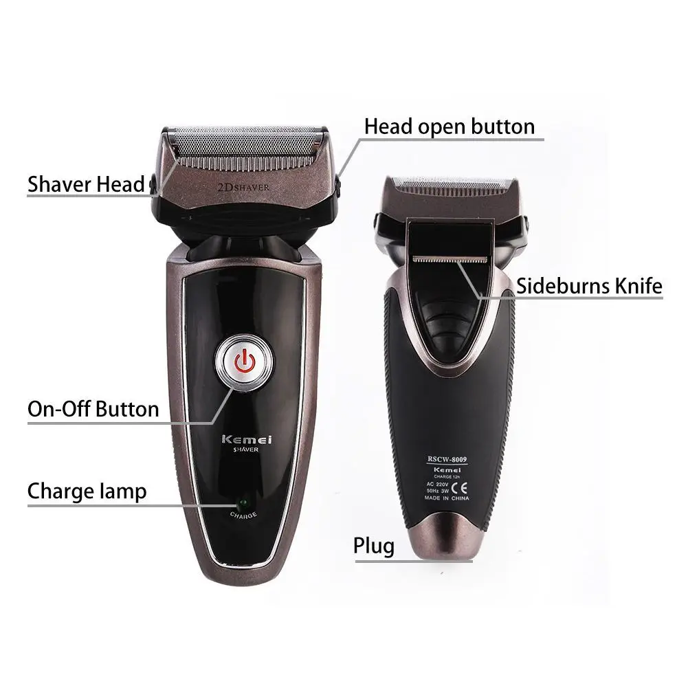 

Kemei km-8009 Men's Electric Foil Shaver with 2 Spare Shaving Heads Rechargeable and Cordless Razor