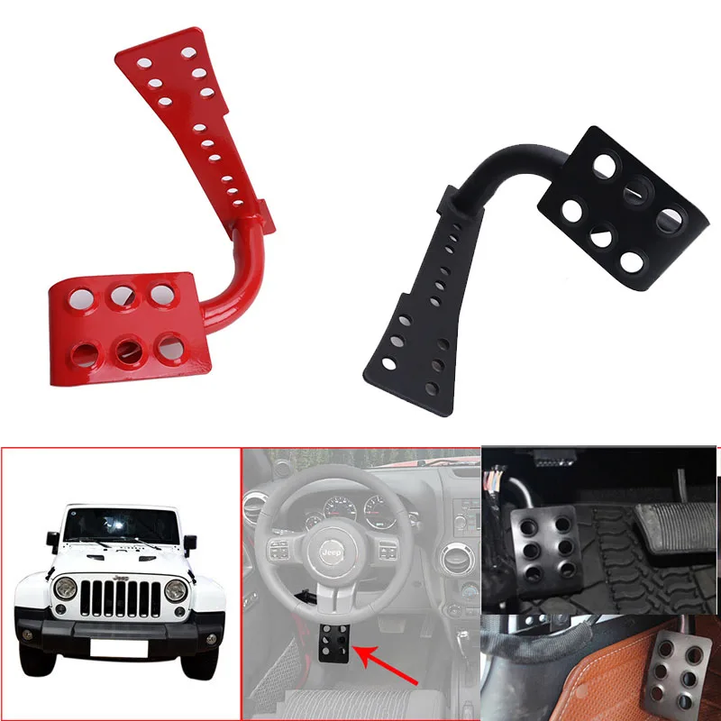 Red Black Metal Dead Pedal Pads Left Side Foot Rest Kick Panel For Jeep