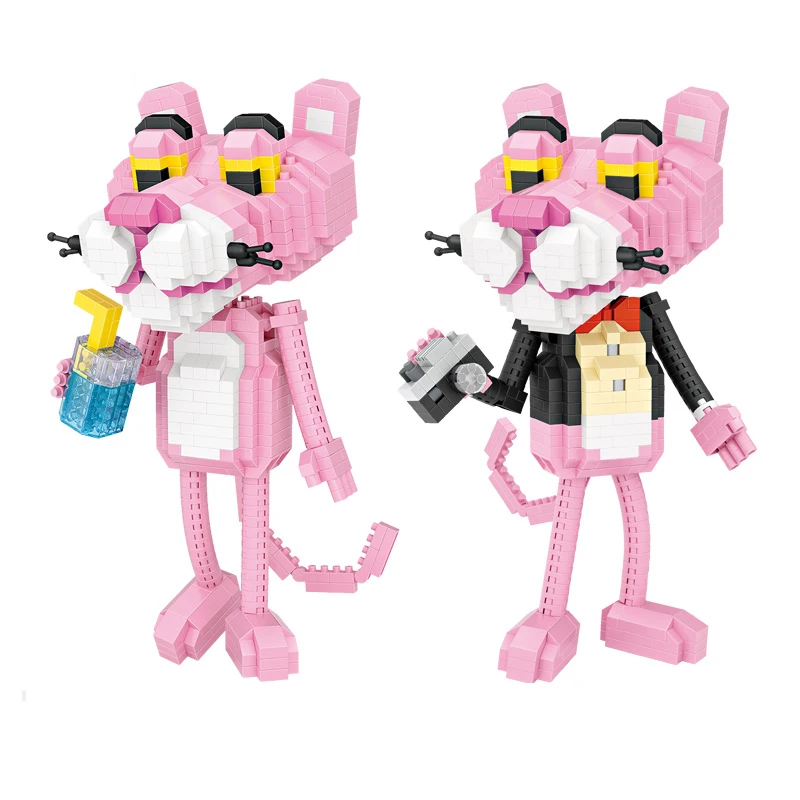 

LWKO Pink Panther Lovely Leopard Building Diamond Blocks Assembled Figure Toy For Children 14+Ages 890PCS