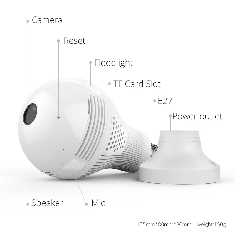 ATFMI Q1 960P WiFi Wireless IP Camera With Fisheye Lens 360 Degree Panoramic For Remote Home Security System Moniton Detection