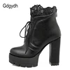 Gdgydh 2022 Autumn Women Lacing Platform Boots High Heels Female Black Platform Heels Spring Short Boots Ladies Shoes for Party ► Photo 3/6