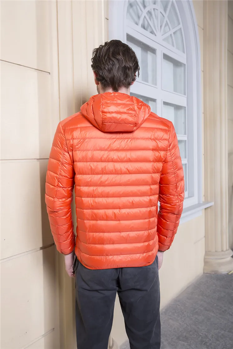 Men's Ultra Light Packable Down Jackets Hooded Slim Down Coats Man White Duck Down Padded Parkas Winter Puffer Jacket JK-634 puffer jacket with fur hood