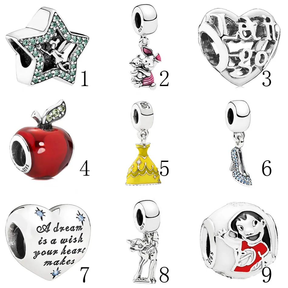 

925 Silver Beads Fit Pandora Bracelet Bangle Tinker Bell Star Charm Lilo & Stitch Cinderella's Dream Piglet Dangle DIY Jewelry