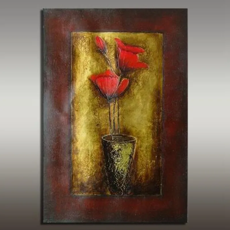 

Hand-painted Abstract Flowers Oil Painting on Canvas Handmade Large Red Floral Paintings Home Decor Wall Art Pictures Wallpaper