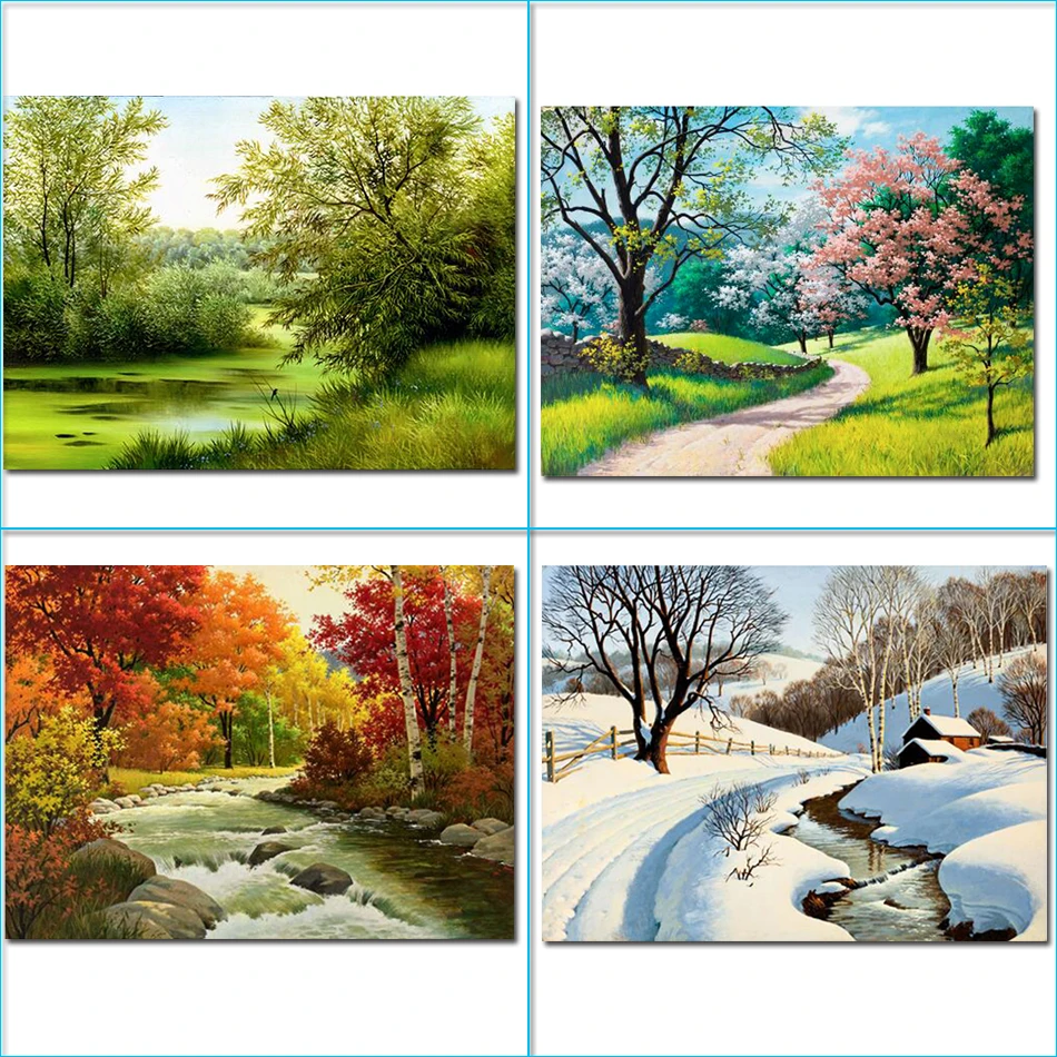 

DIY 5D Diamond Painting Landscape Picture of Rhinestones Handmade Full Diamond Embroidery Cross Stitch 4 Seasons Scenery