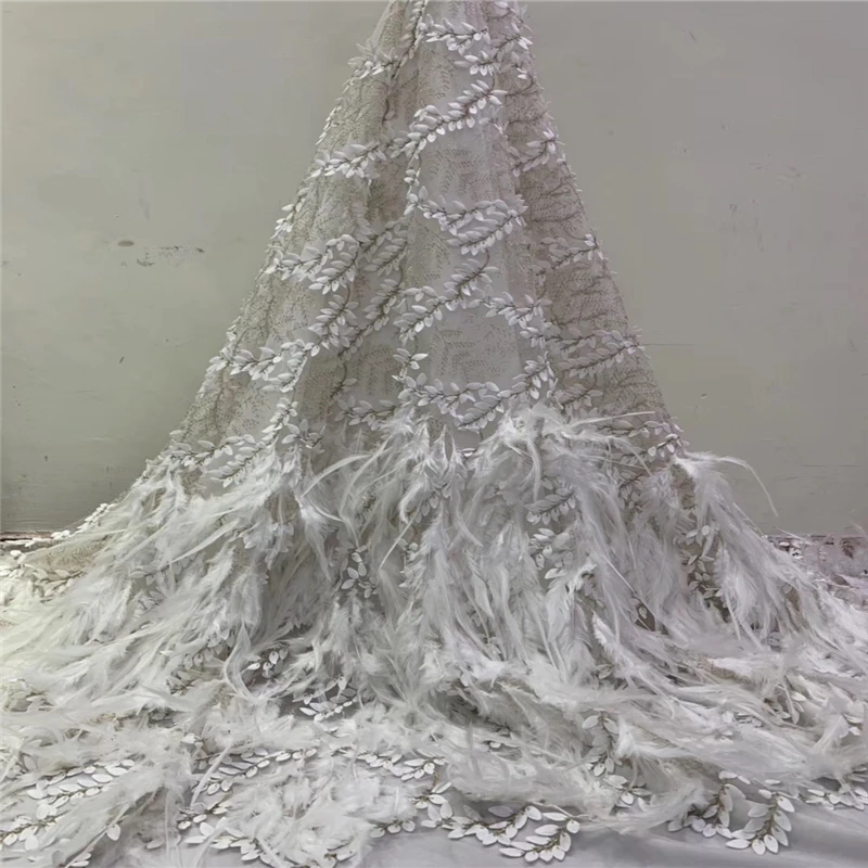 

Tollola White French Lace Fabric 3D Flowers Embroidered African Tulle Lace Fabric With Feather African Lace Fabric For Wedding