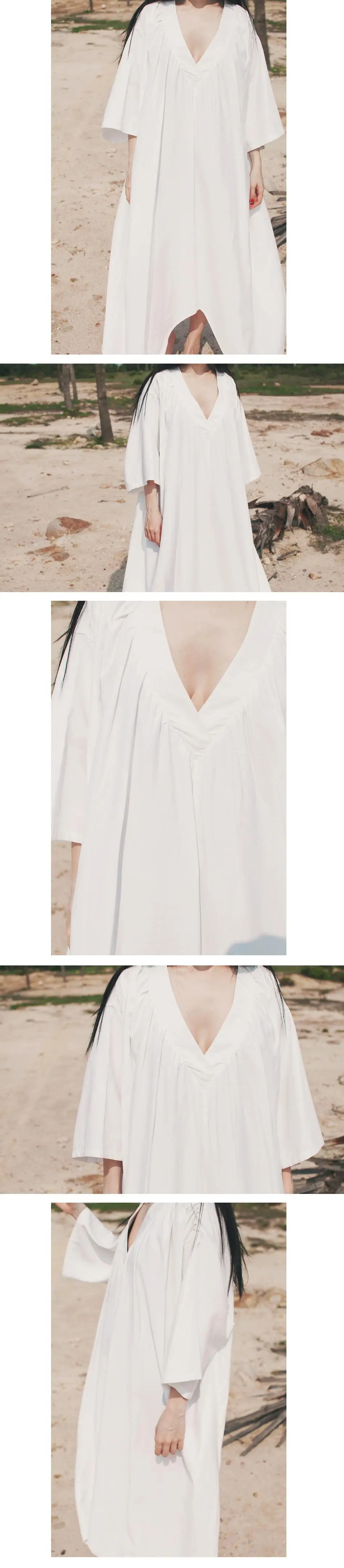 Женское японское кимоно стильное свободное одноцветное сексуальное длинное белое платье с v-образным вырезом