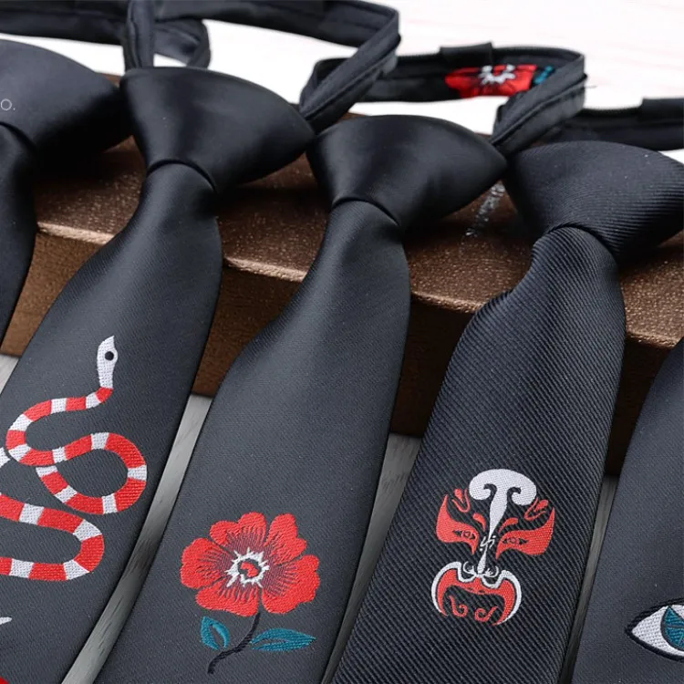 

5cm Personalized Embroidery Tie Ins Paragraph Tiger Head Korean Men and Women Korean Version Narrow Tide with Lazy Zipper