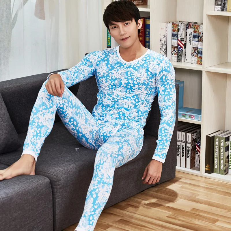 Seeinner Brand Men's Underwear Autumn Thin Leaves Printing Long Johns