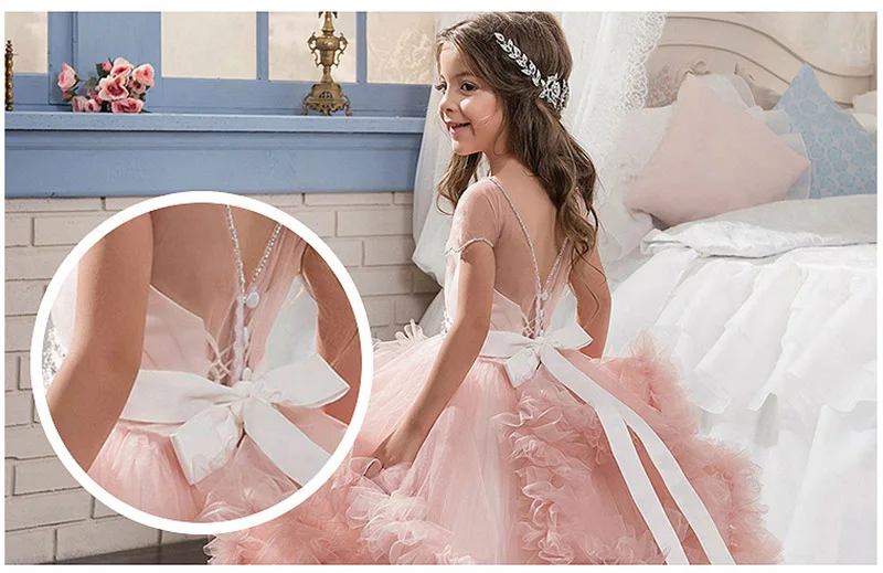 Aibaowedding Fancy Puffy Pink Pageant Dresses for Girls Long Kids Ball Gowns Vestido de Tulle Flower Girl Dresses for Wedding (3)