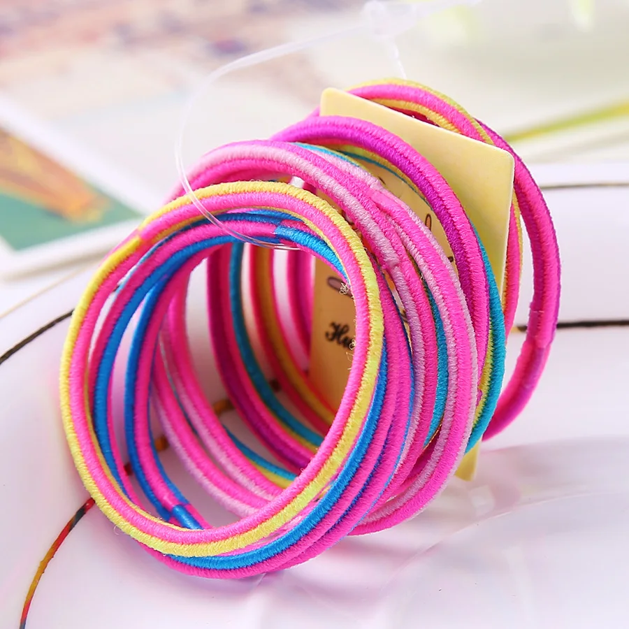 Высокоэластичное детское кольцо для волос 10 загруженных резиновых лент Детские карамельные цвета головная веревка - Цвет: A12-13