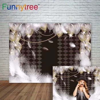 

Funnytree jewelry background photography Golden balloons feather lattice party backdrop for photo photographic photocall boda