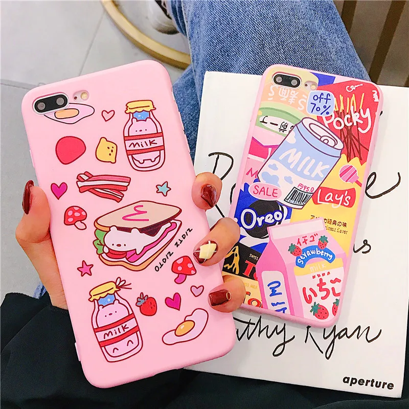 

Pink Cartoon Case For Honor 8 9 10 lite 8x Cute Fruit Snacks Pattern Soft Cases Girl Back Cover