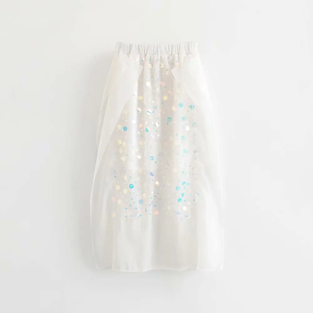 Сексуальная расшитая блестками длинная юбка из фатина модные разрезы с высокой талией А-силуэта белая юбка из тюля женская летняя faldas mujer moda Милая - Цвет: Белый